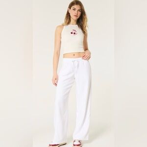 Hollister Ella Adjustable Rise Wide Leg White Linen Pants Size XS
